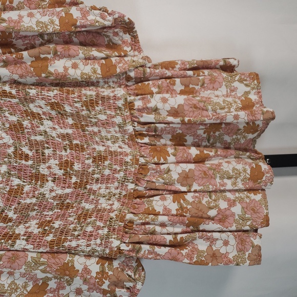 Dizzy Love Pink & Tan Floral Smocked Peplum Blouse - SZ L - Picture 3 of 7